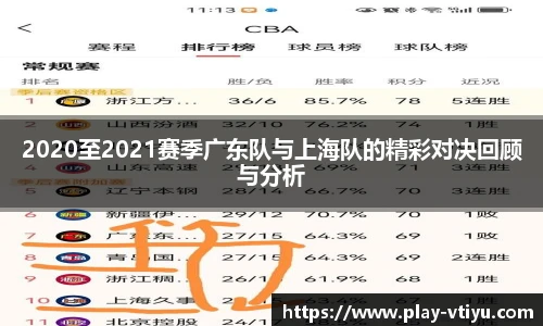 2020至2021赛季广东队与上海队的精彩对决回顾与分析